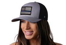 Load image into Gallery viewer, Thin Blue Line Trucker Hat  |  Gray-Black Police Snapback
