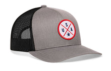Load image into Gallery viewer, USA Trucker Hat  |  Gray-Black America Snapback
