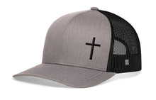 Load image into Gallery viewer, Cross Trucker Hat  |  Gray-Black cross Snapback
