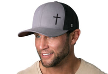 Load image into Gallery viewer, Cross Trucker Hat  |  Gray-Black cross Snapback

