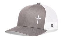 Load image into Gallery viewer, Cross Trucker Hat  |  Gray White Christian Snapback
