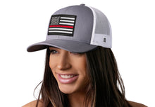 Load image into Gallery viewer, Thin Red Line Trucker Hat  |  Gray-White Fire Snapback
