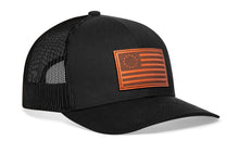 Load image into Gallery viewer, Betsy Ross Flag Trucker Hat Leather  |  Black USA Snapback
