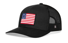 Load image into Gallery viewer, Betsy Ross Flag Trucker Hat  |  Black USA Snapback

