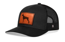 Load image into Gallery viewer, Doberman Trucker Hat Leather  |  Black Dog Snapback
