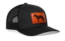 Load image into Gallery viewer, German Shepherd Trucker Hat Leather  |  Black Dog Snapback
