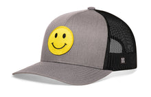 Load image into Gallery viewer, Smiley Face Trucker Hat  |  Gray-Black Emoji Snapback
