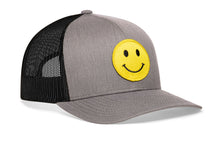 Load image into Gallery viewer, Smiley Face Trucker Hat  |  Gray-Black Emoji Snapback
