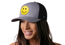 Load image into Gallery viewer, Smiley Face Trucker Hat  |  Gray-Black Emoji Snapback
