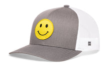Load image into Gallery viewer, Smiley Face Trucker Hat  |  Gray-White Emoji Snapback
