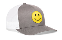 Load image into Gallery viewer, Smiley Face Trucker Hat  |  Gray-White Emoji Snapback

