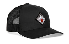 Load image into Gallery viewer, Campfire Trucker Hat  |  Black Outdoors Snapback
