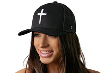 Load image into Gallery viewer, Cross Trucker Hat  |  Black bold cross Snapback

