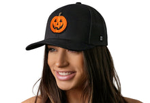 Load image into Gallery viewer, Jack-O-Lantern Trucker Hat Trucker Hat  |  Black Pumpkin Snapback
