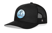 Load image into Gallery viewer, Sailboat Trucker Hat  |  Black Boating Snapback
