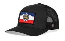 Load image into Gallery viewer, Utah Flag Trucker Hat  |  Black Utah Flag Snapback
