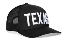 Load image into Gallery viewer, Texas Trucker Hat  |  Black TEXAS Snapback
