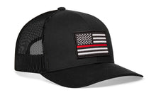 Load image into Gallery viewer, Thin Red Line Trucker Hat  |  Black Fire Snapback
