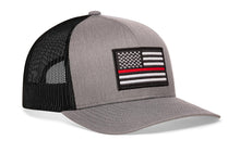 Load image into Gallery viewer, Thin Red Line Trucker Hat  |  Gray-Black Fire Snapback
