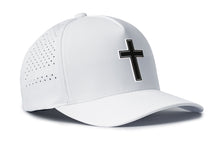 Load image into Gallery viewer, Cross Performance 5-Panel Hat  |  Black PVC Christian Flexfit® Snapback
