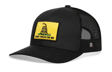 Load image into Gallery viewer, Dont Tread On Me Trucker Hat  |  Black Gadsden Flag Yellow Snapback
