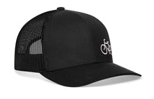Load image into Gallery viewer, Bicycle Trucker Hat  |  Black Outdoors Snapback
