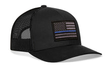 Load image into Gallery viewer, Thin Blue Line Trucker Hat  |  Black Police Tactical Snapback
