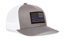 Load image into Gallery viewer, Thin Blue Line Trucker Hat  |  Gray-White Police Tactical Snapback
