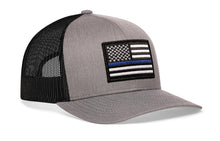 Load image into Gallery viewer, Thin Blue Line Trucker Hat  |  Gray-Black Police Snapback
