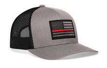 Load image into Gallery viewer, Thin Red Line Trucker Hat  |  Gray-Black Fire Tactical Snapback
