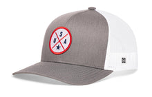 Load image into Gallery viewer, USA Trucker Hat by HAKA HAT |  Gray White America Snapback
