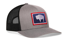 Load image into Gallery viewer, Wyoming Flag Trucker Hat  |  Gray Black WY Snapback
