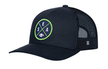 Load image into Gallery viewer, Seattle Trucker Hat  |  Black SEA X Football Snapback
