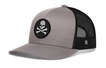 Load image into Gallery viewer, Skull and Crossbones Trucker Hat  |  Black Jolly Roger Snapback
