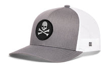 Load image into Gallery viewer, Skull and Crossbones Trucker Hat  |  Black Jolly Roger Snapback
